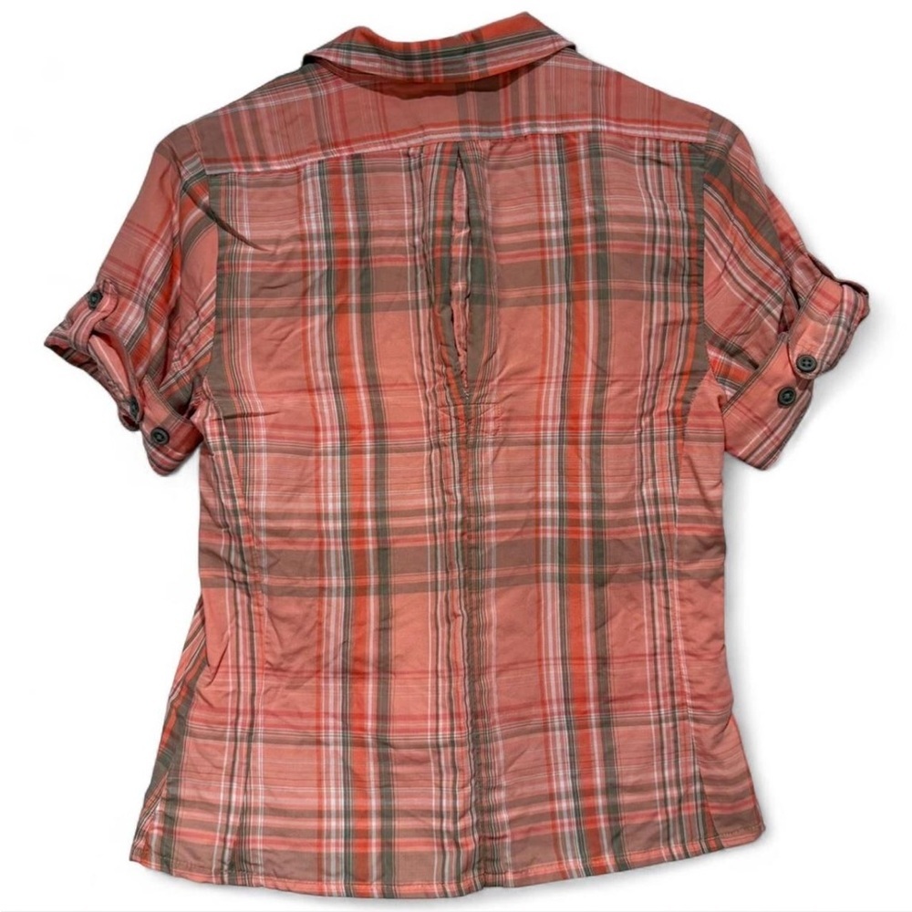 Woolrich Plaid Button-Up Short Sleeve Shirt Orange, Gorpcore Outdoors Cabin core - Picture 6 of 12